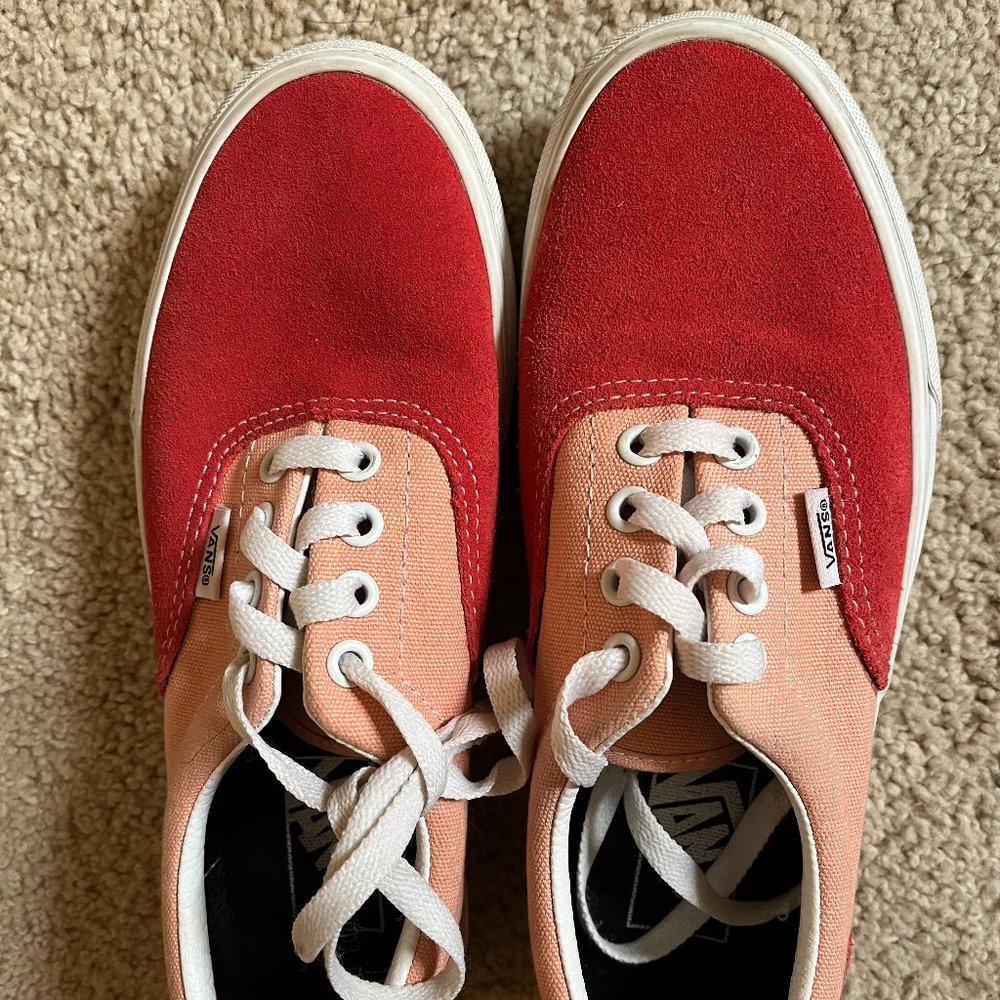 Madewell x Vans | Size 6.5 | Poppy Red Suede & Coral Peach Canvas | Gently Used - Picture 2 of 11